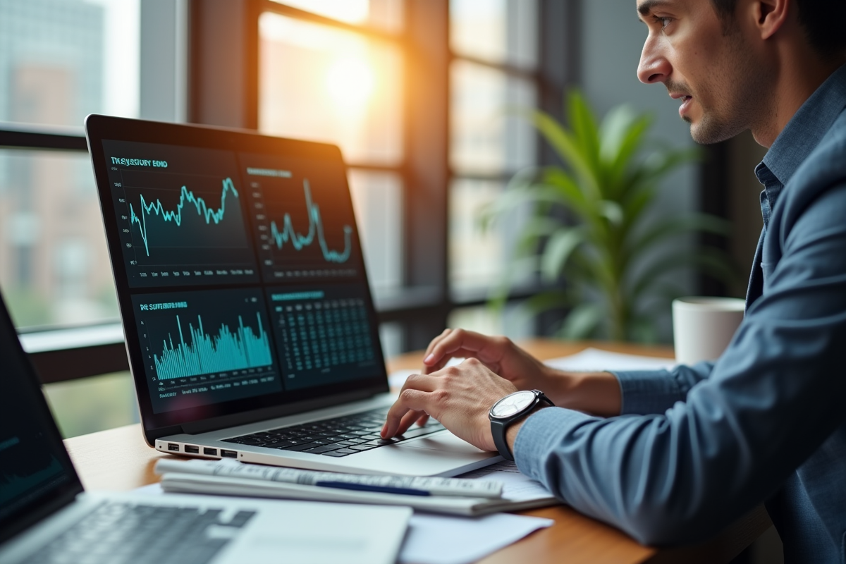 Personne confiante étudiant un écran avec des graphiques de trésorerie