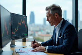 Analyste financier à Paris avec graphiques CAC 40