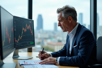 Analyste financier à Paris avec graphiques CAC 40