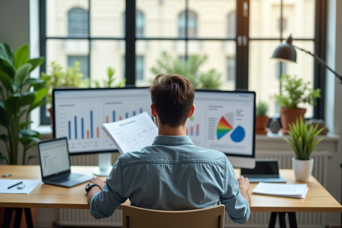 Jeune analyste étudiant des rapports avec matrice BCG