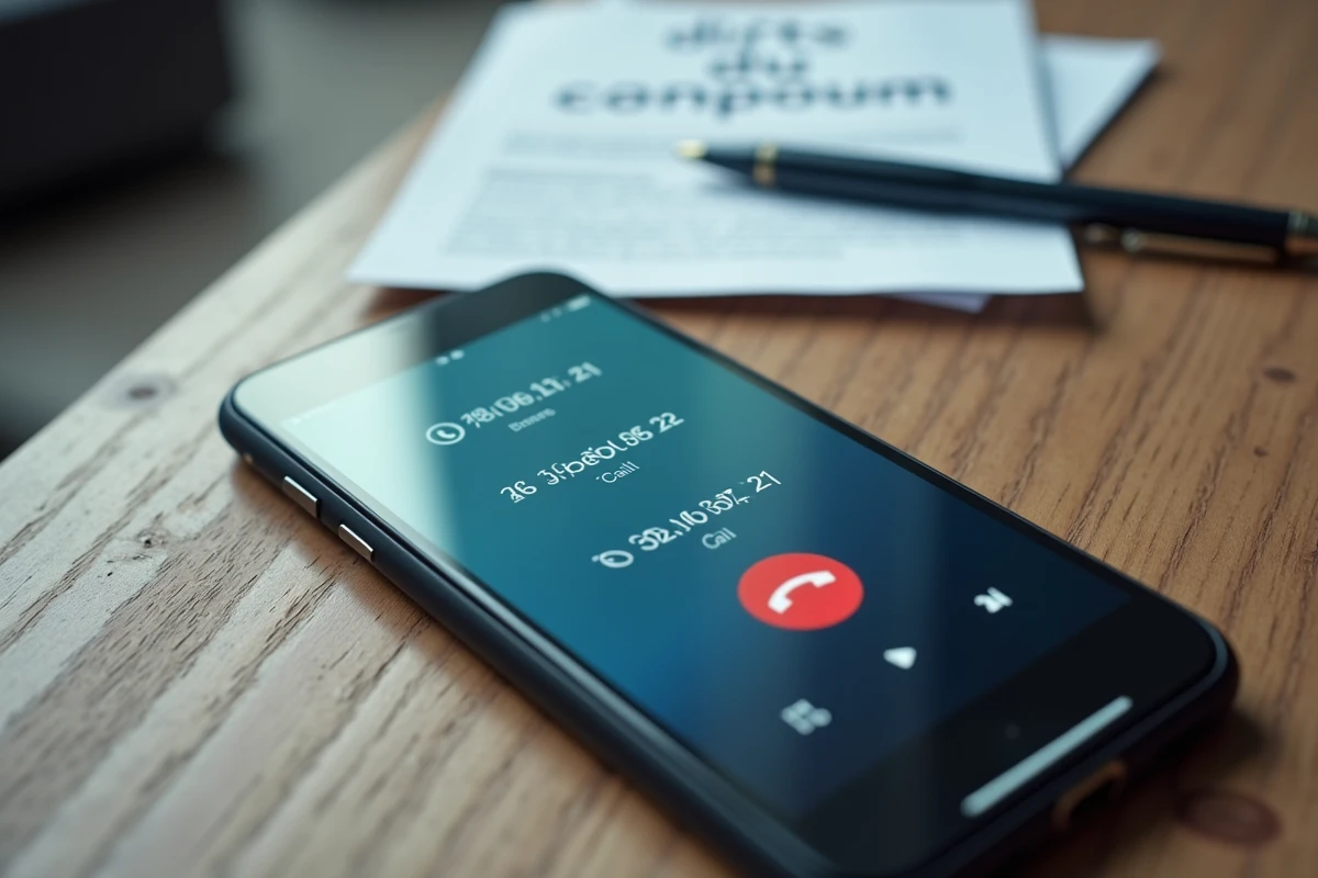 Écran de smartphone montrant des appels répétés d'un bureau de crédit et document sur les droits du consommateur