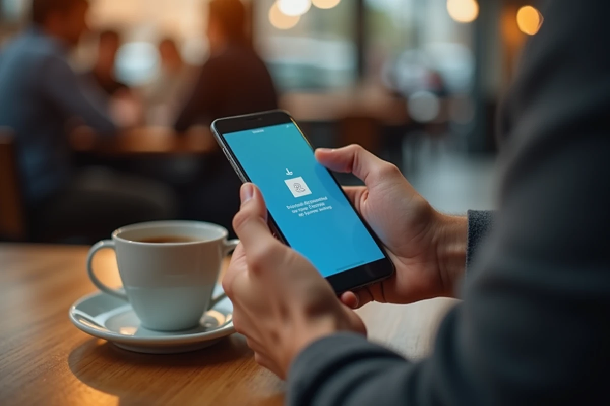 Mains tenant un smartphone affichant une alerte d'authentification bancaire mobile, illustrant les protections contre la fraude sur OLINDA Banque