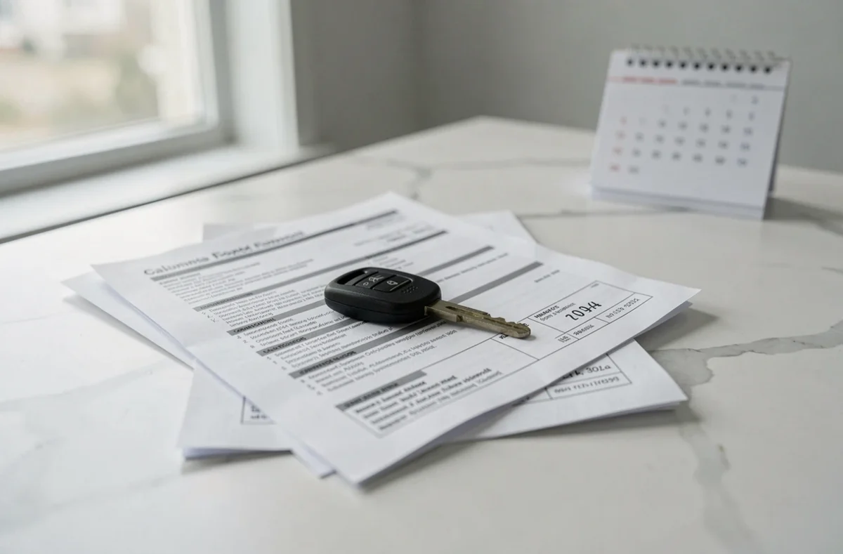 Clé de voiture posée sur des documents d'assurance auto symbolisant la suspension temporaire d'une couverture véhicule