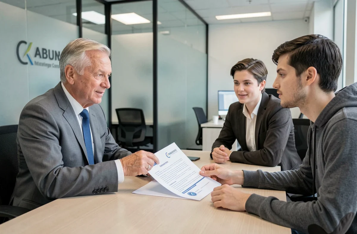 Courtier en assurance expliquant à un couple comment atteindre le bonus 50 en assurance automobile