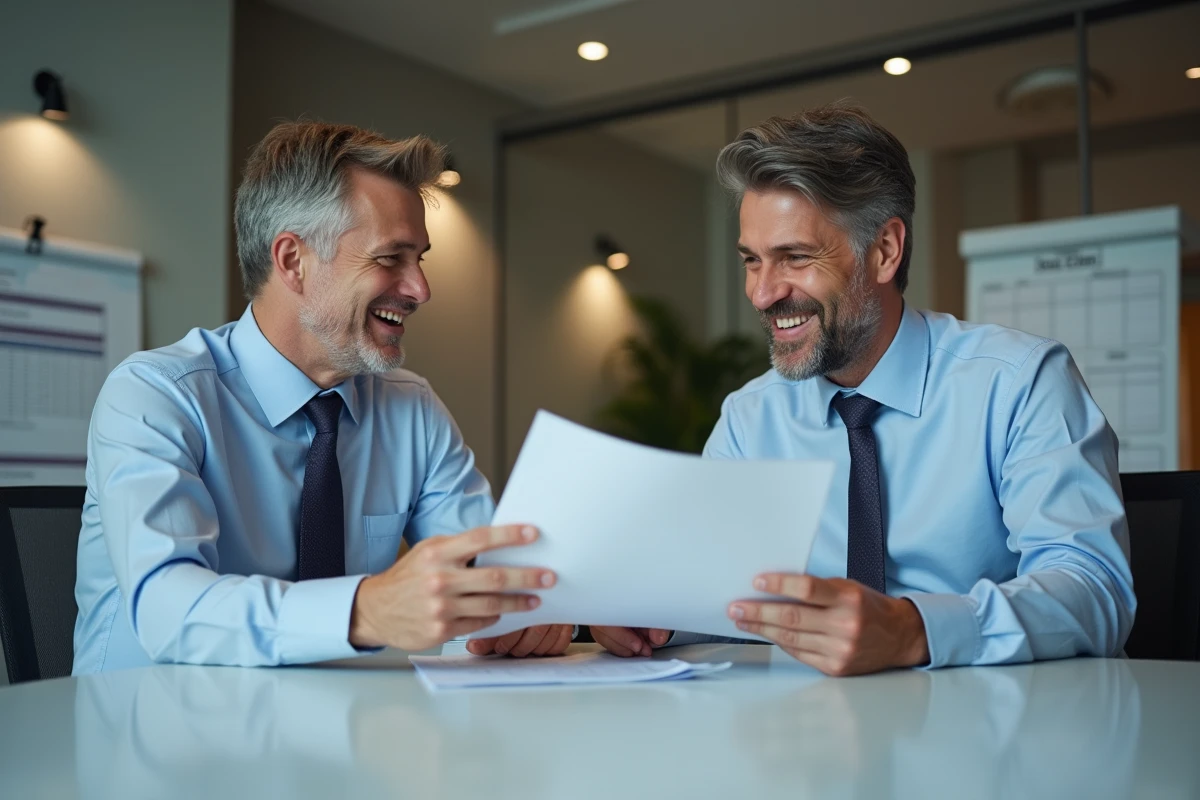 Deux hommes discutant autour d un manuel d assurance