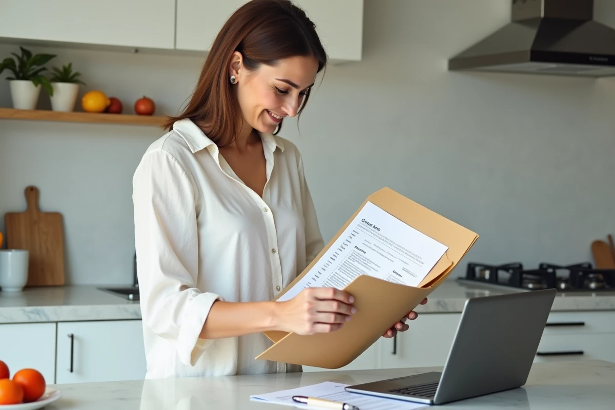 Femme préparant un dossier complet avec documents et captures de transactions avant d'appeler le support Lydia