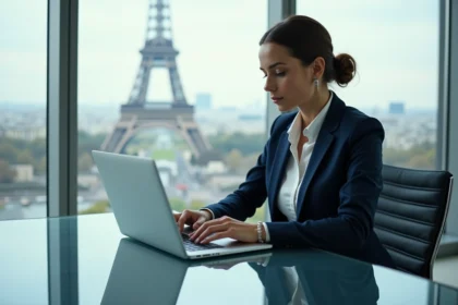 Femme en blazer bleu étudiant des graphiques financiers