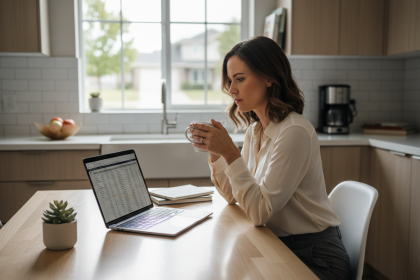 Femme en tenue professionnelle dans une cuisine moderne