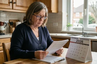 Femme consultant le calendrier de paiement de la pension d'invalidité 2026 à domicile