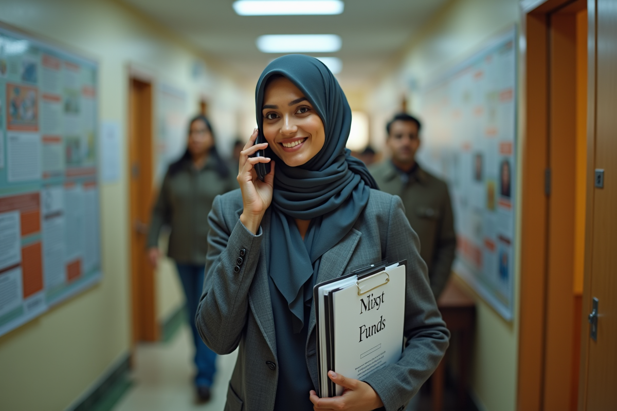 Femme sud-asiatique marchant dans centre communautaire