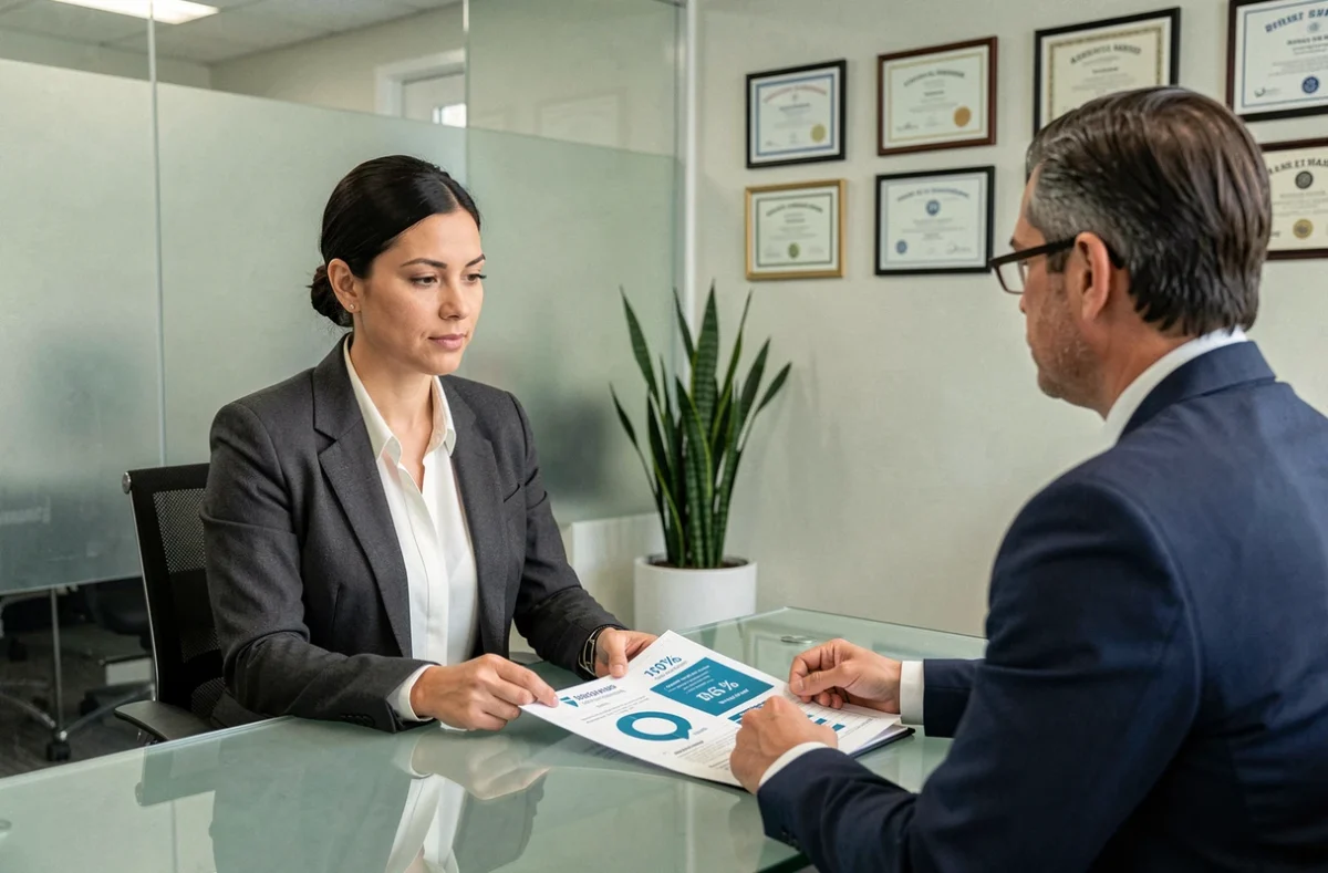 Femme en réunion avec un conseiller financier pour analyser le rendement de son assurance vie en 2026