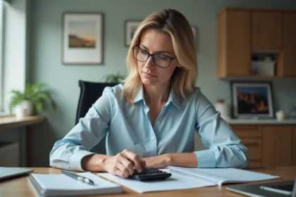 Femme d'affaires convertissant des francs pacifiques en euros