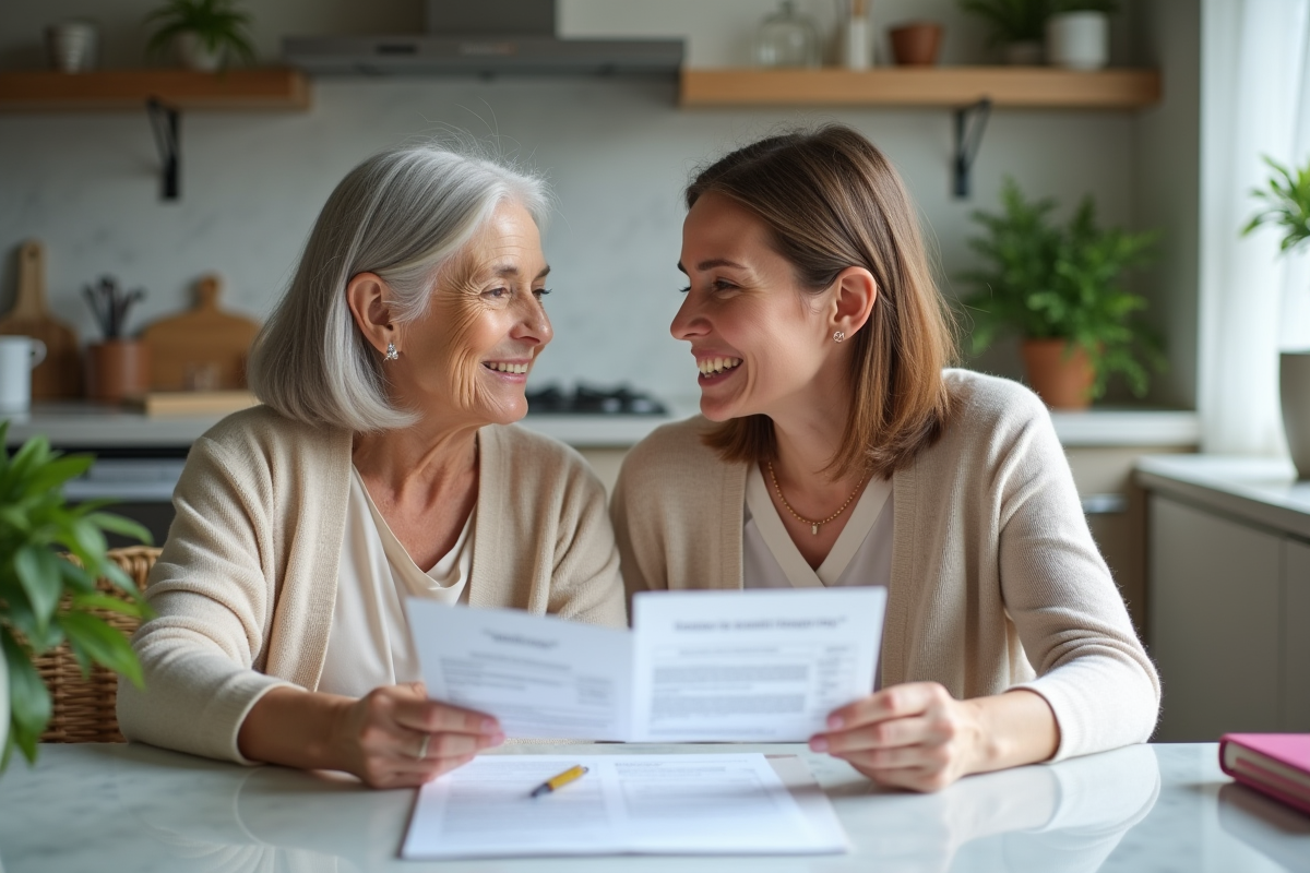 Femme et fille examinant un relevé bancaire à la maison