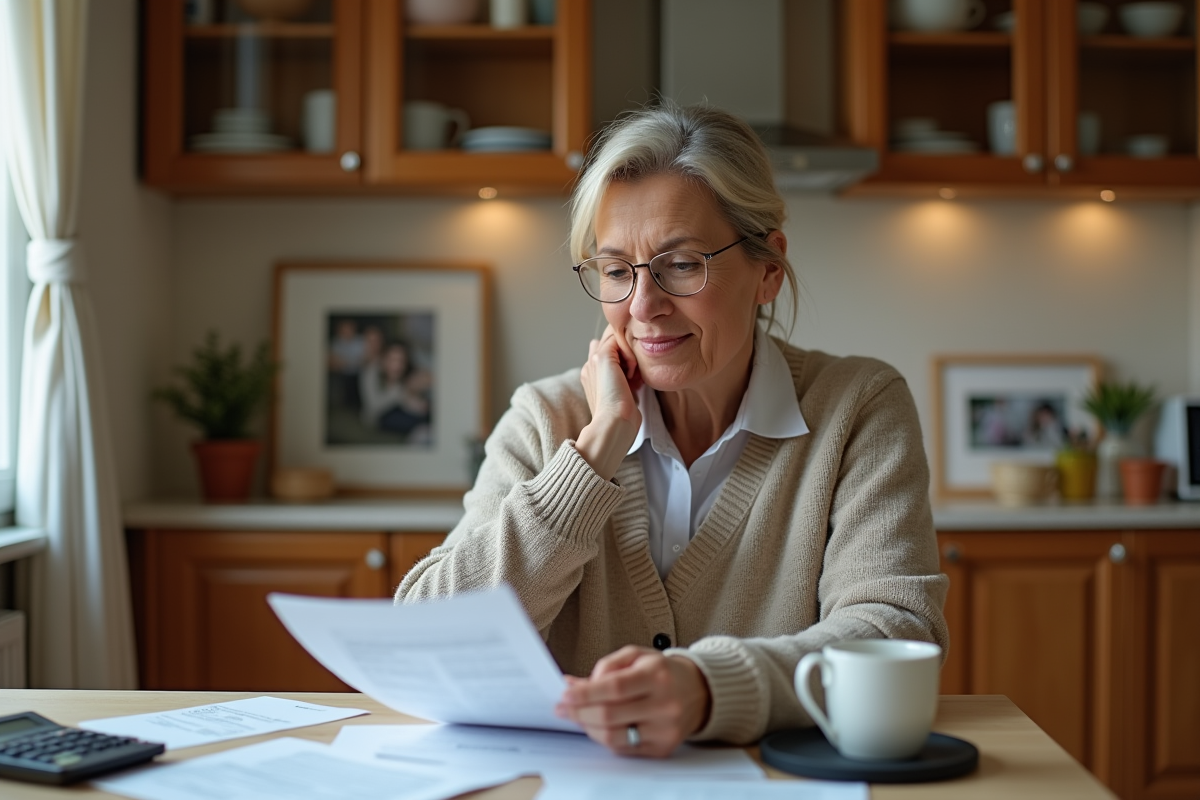 Femme d'âge moyen gérant ses finances à la maison