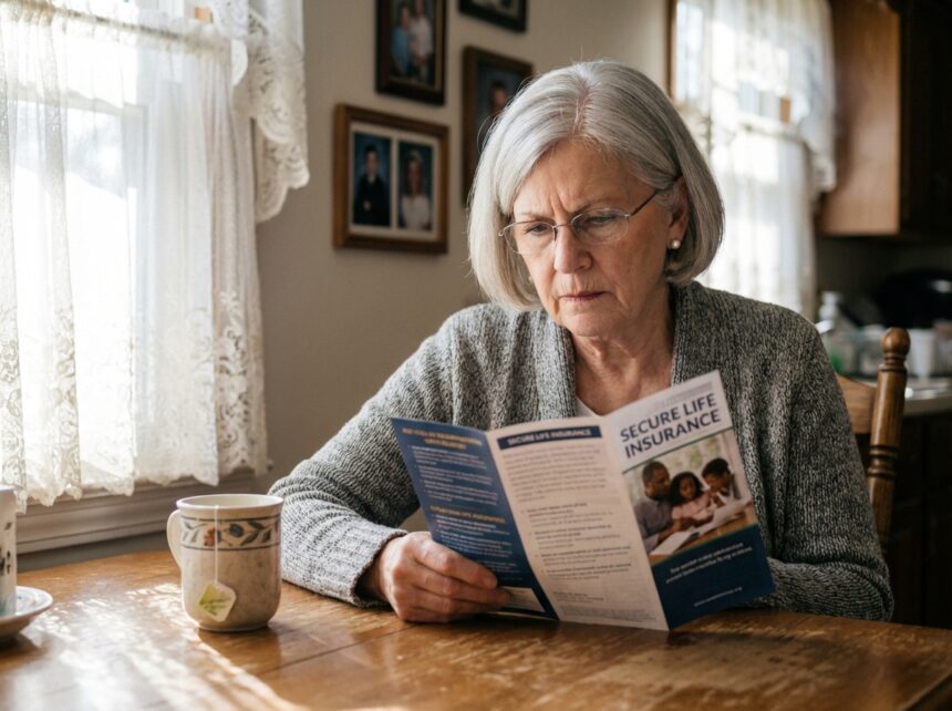 Femme senior en train de lire une brochure d'assurance vie