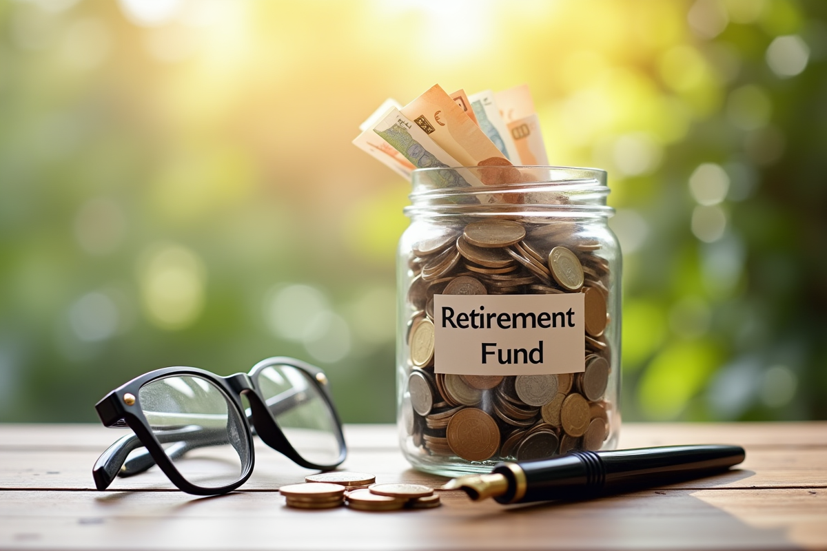 Pot de pièces et billets euros sur un bureau lumineux