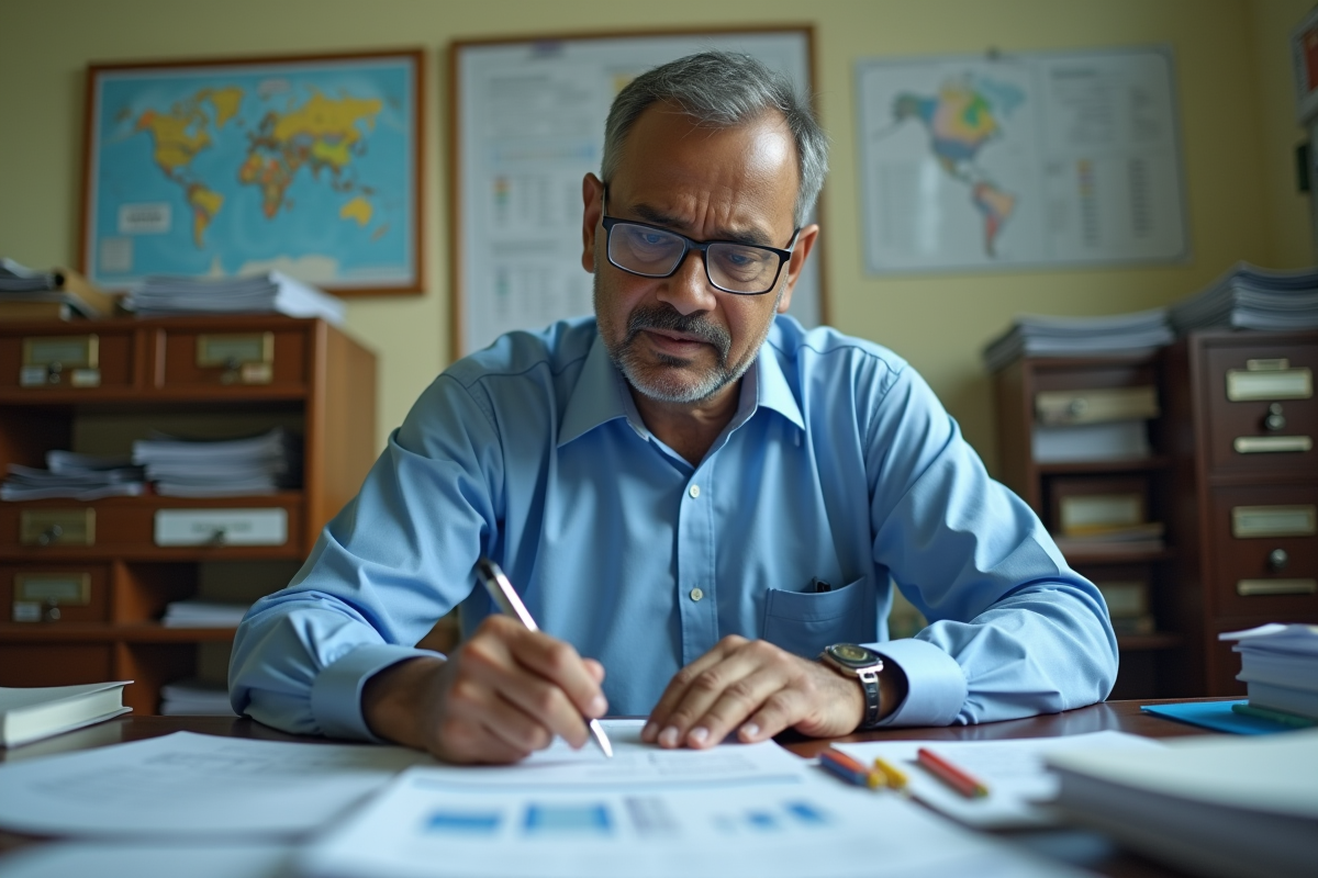 Homme d'âge moyen sud-asiatique en réunion de gestion