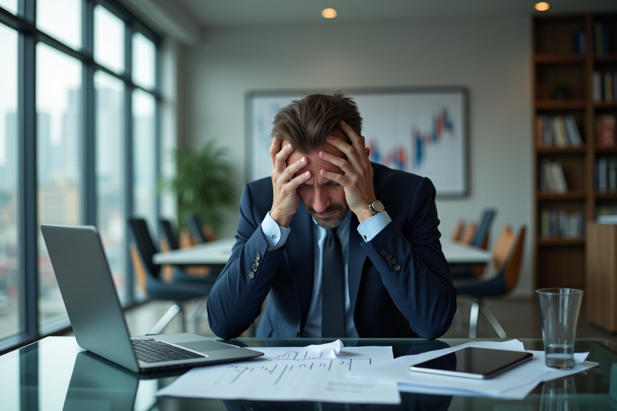 Homme d'affaires en stress dans un bureau moderne