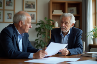 Homme âgé remettant des documents légaux à sa fille