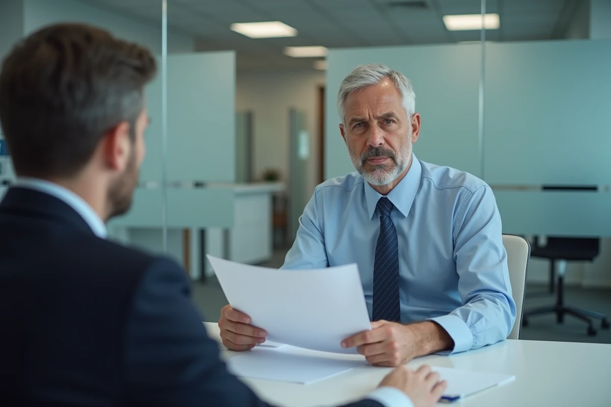 Homme inquiet en discussion avec un conseiller bancaire