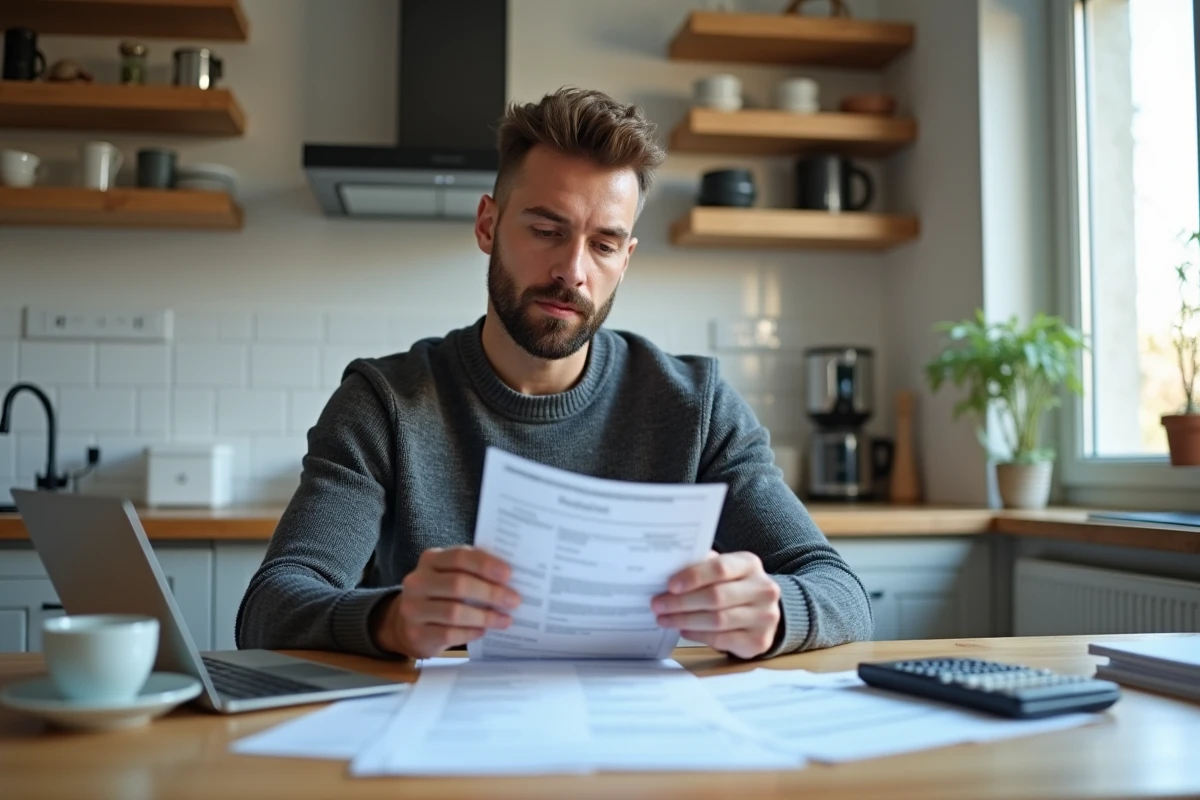Homme remplissant sa déclaration fiscale pour la prime de partage de la valeur sur un ordinateur portable