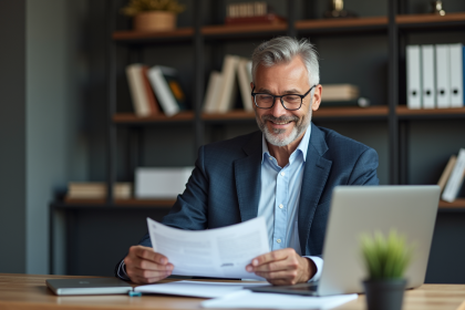 Homme d affaires en costume dans un bureau moderne