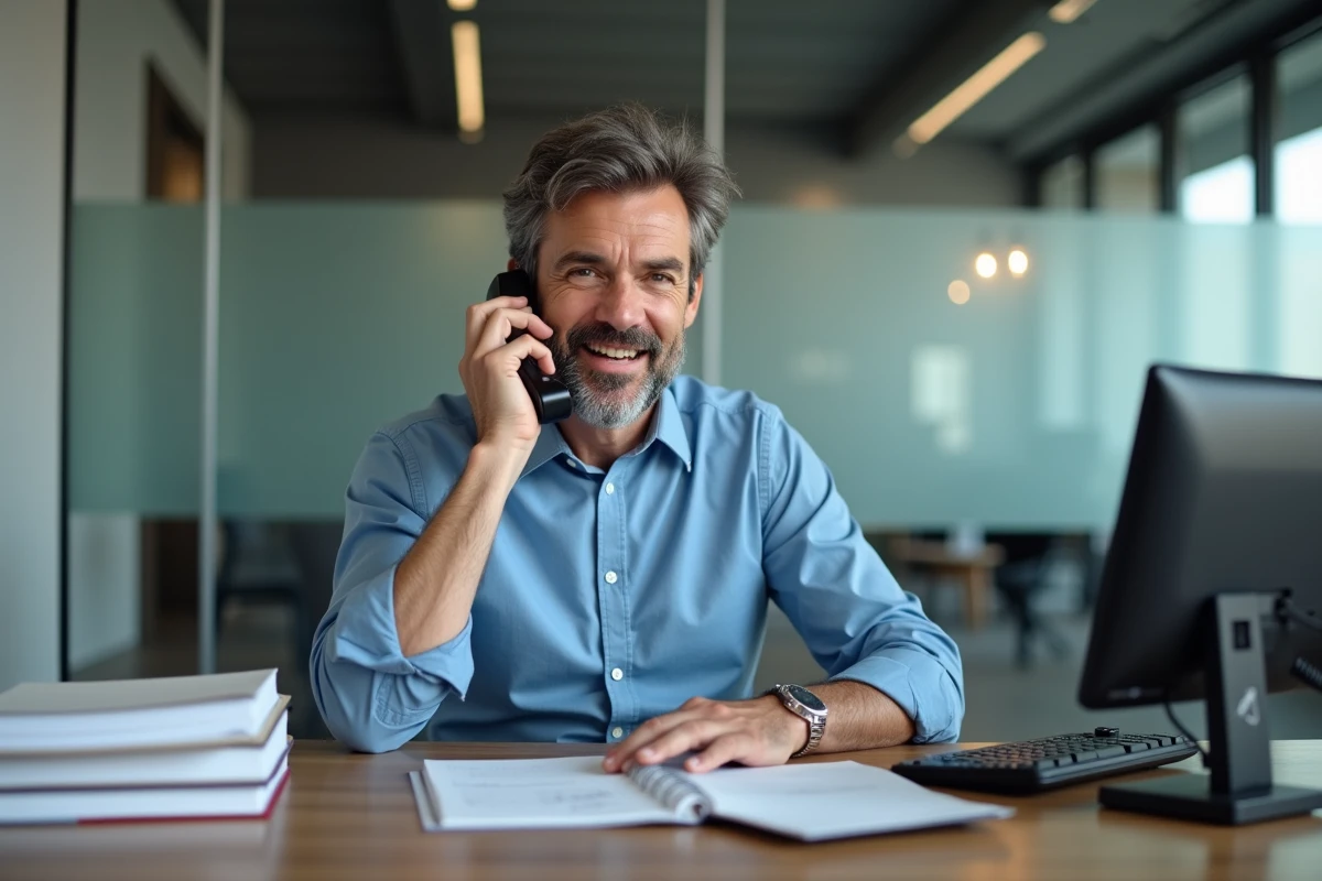 Homme en conversation téléphonique à la réception