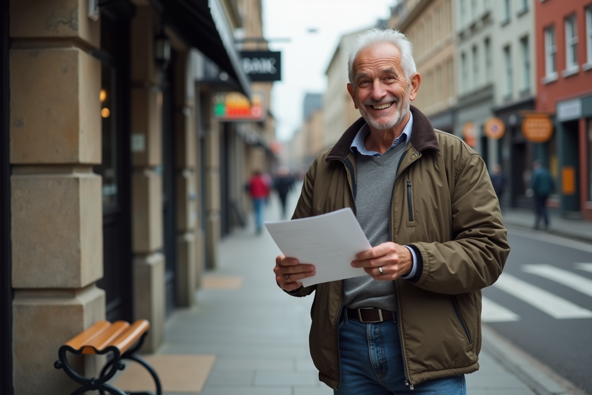 Homme âgé souriant après avoir reçu une bonne nouvelle