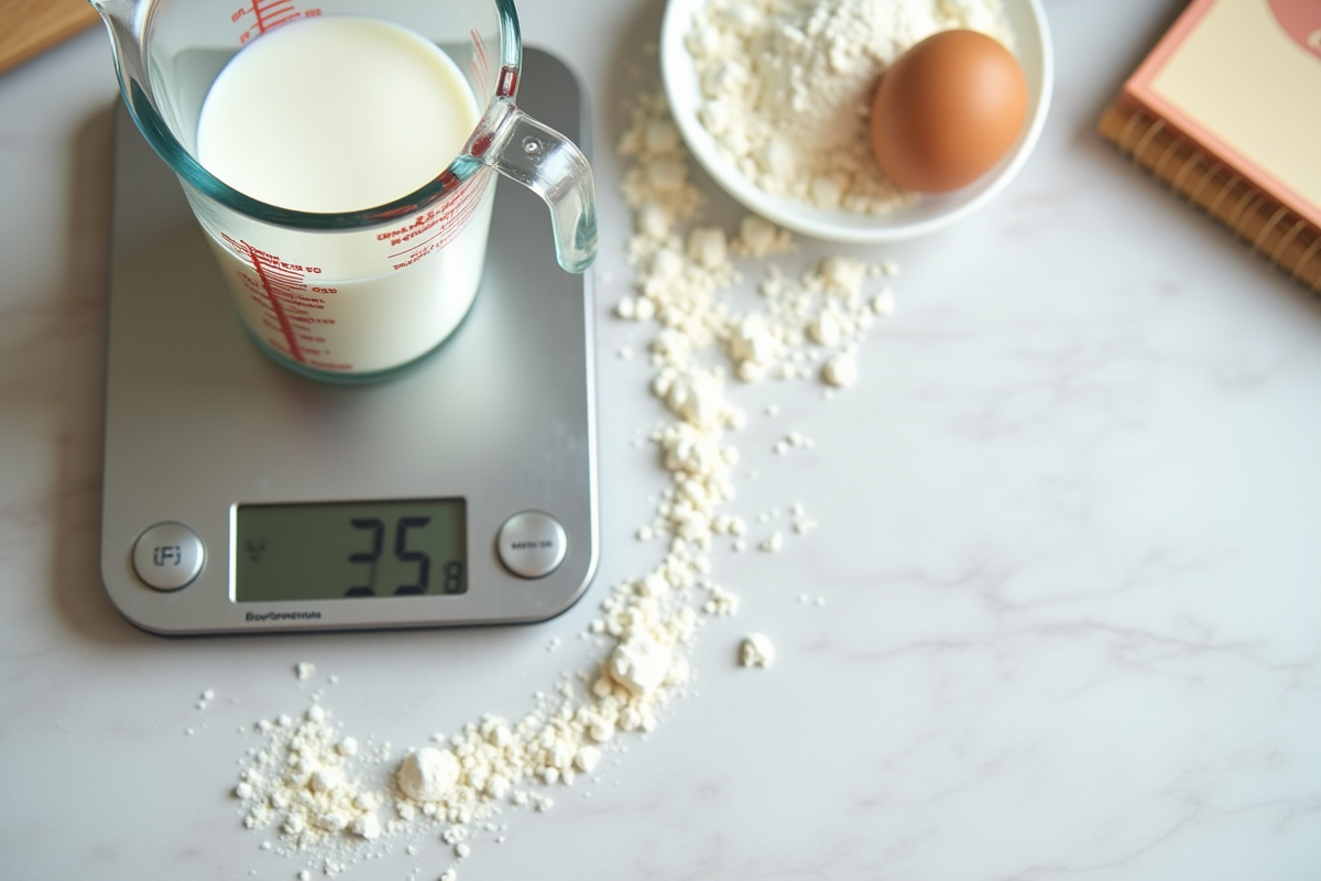 Ingrédients de pâtisserie avec balance et farine