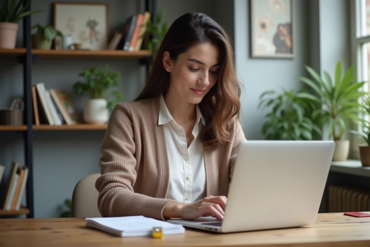 Jeune femme travaillant sur son ordinateur dans un bureau à domicile