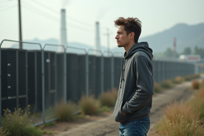 Jeune homme en hoodie près d'une mine de cryptomonnaie