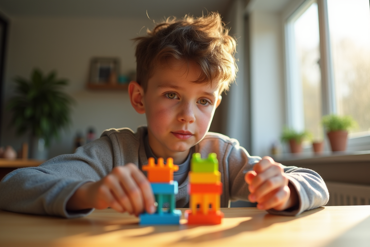 Jeune personne à un bureau comparant des leviers en jouets
